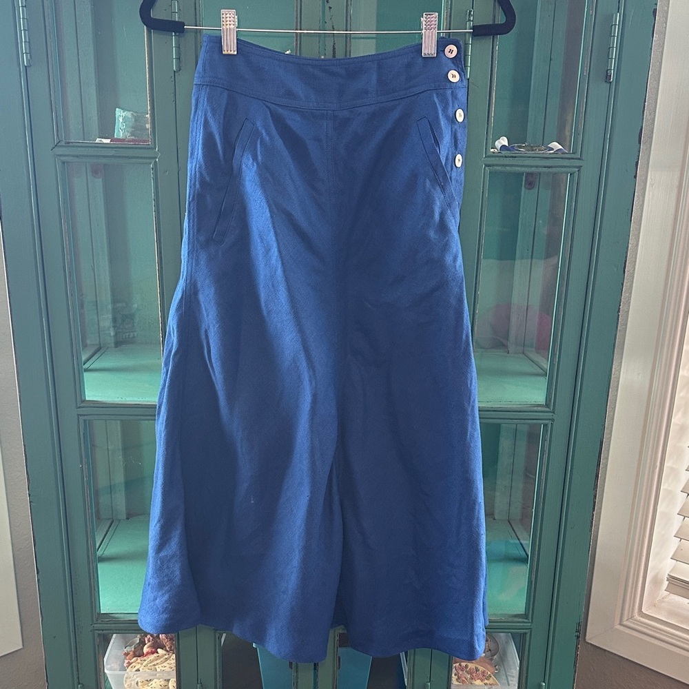 Vintage Linen Liz Sport Blue Women's Skirt with side button details